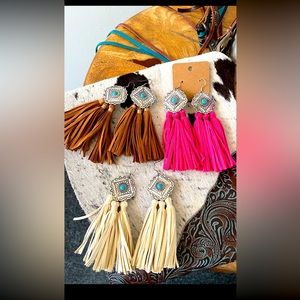 Women Boho long fringe earrings 3.75 inches long